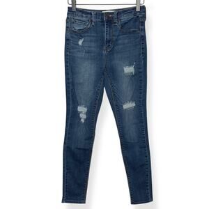 3/$20 Mudd Women's Dark Wash Distressed High Rise Jean Legging Skinny Jeans US 1